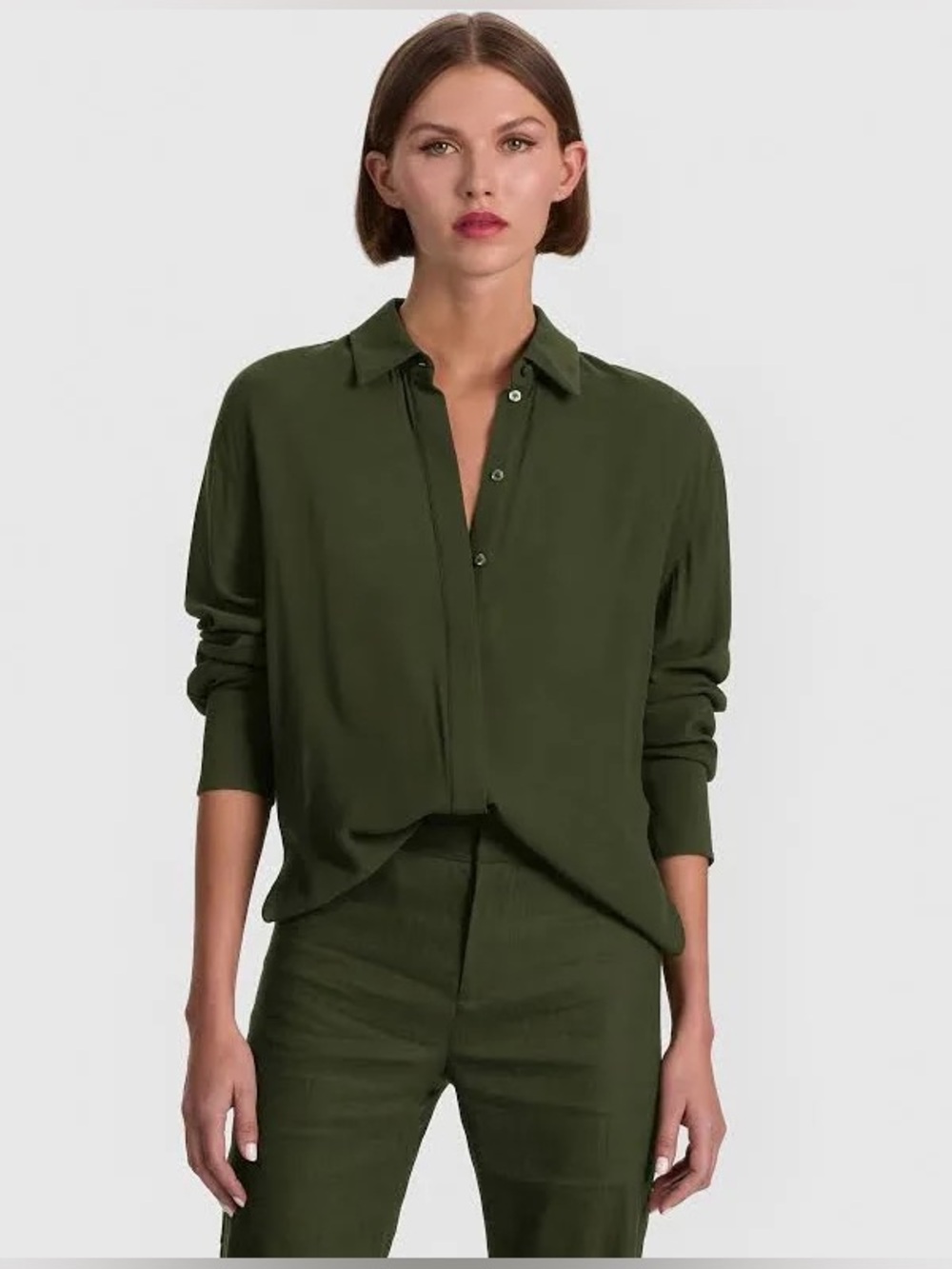 Alice + Olivia Dimitra Oversized Shirt Dark Fern Size Medium
